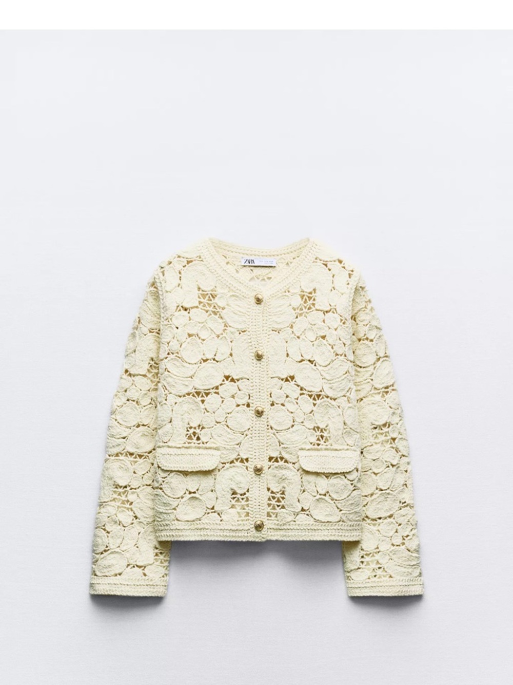 ZARA Pale Cream Crochet Floral Button Cardigan